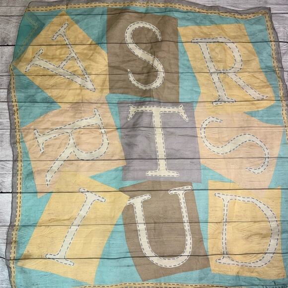Trussardi Vintage 100% Silk Print Sheer Square Scarf Yellow Blue Brown - Picture 1 of 5
